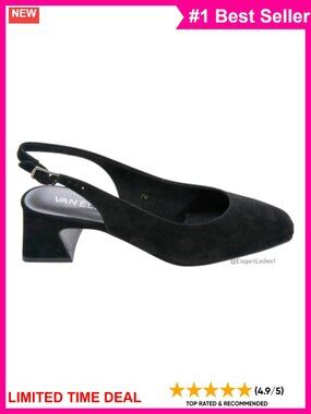 Suede Slingback Block Heel Pumps Square Toe Cushioned Dress Casual Low Heel